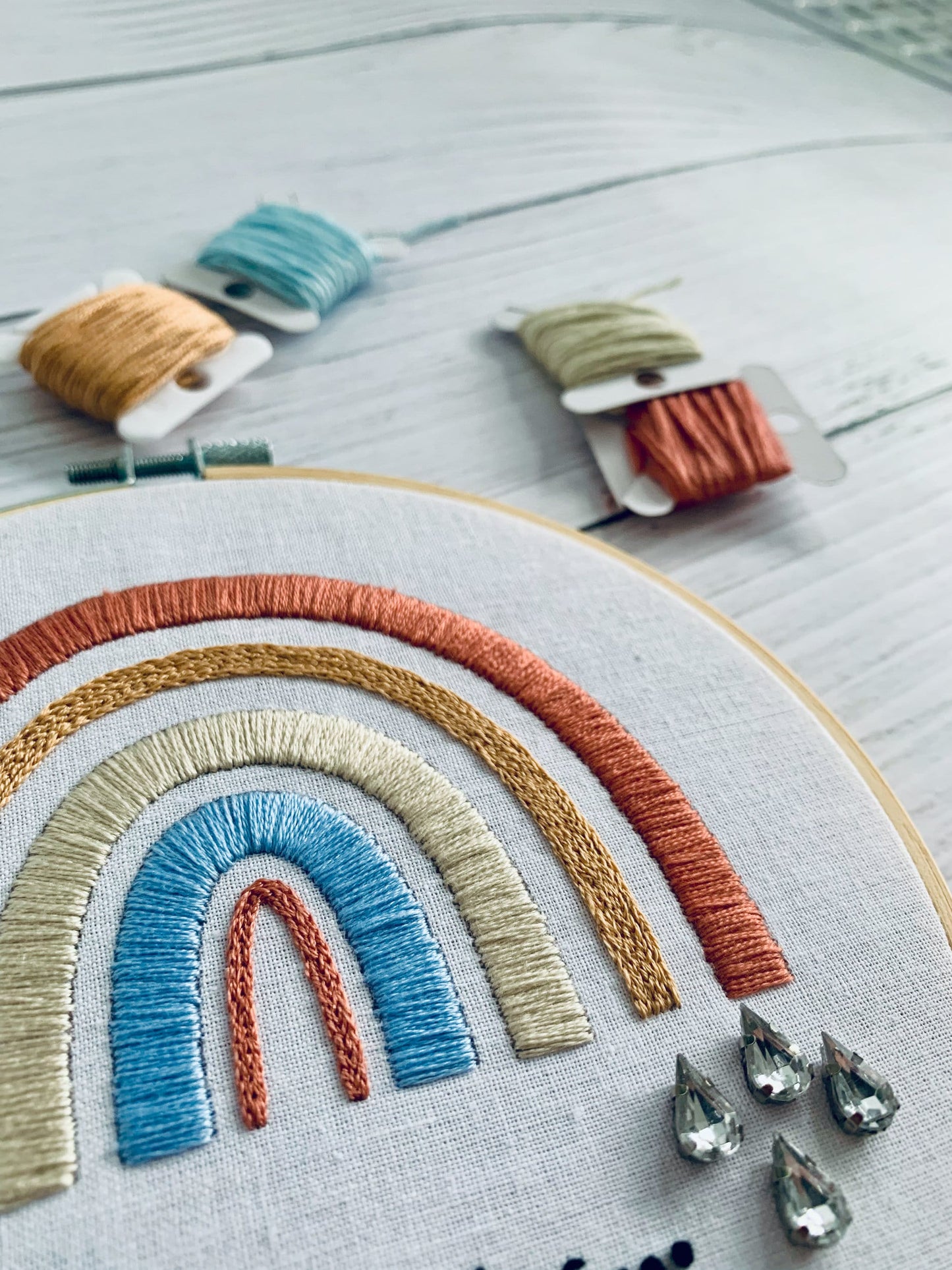 Full embroidery kit. Rainbow embroidery hoop art. Inspirational embroidery pattern and materials.