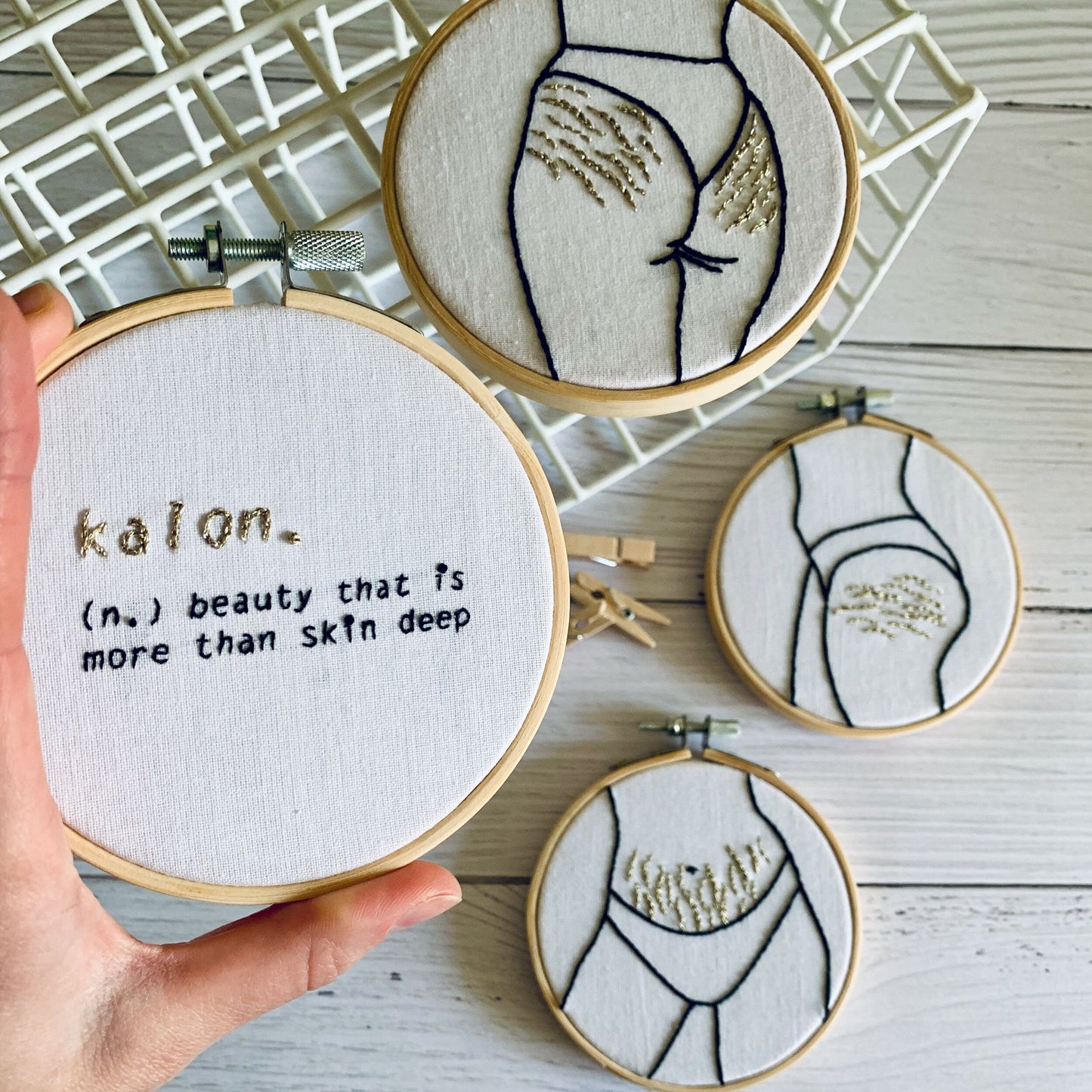 Full DIY embroidery kit. Body positive stretch marks craft wall art decor. Choose from 1, 2,3 or 4 hoops.