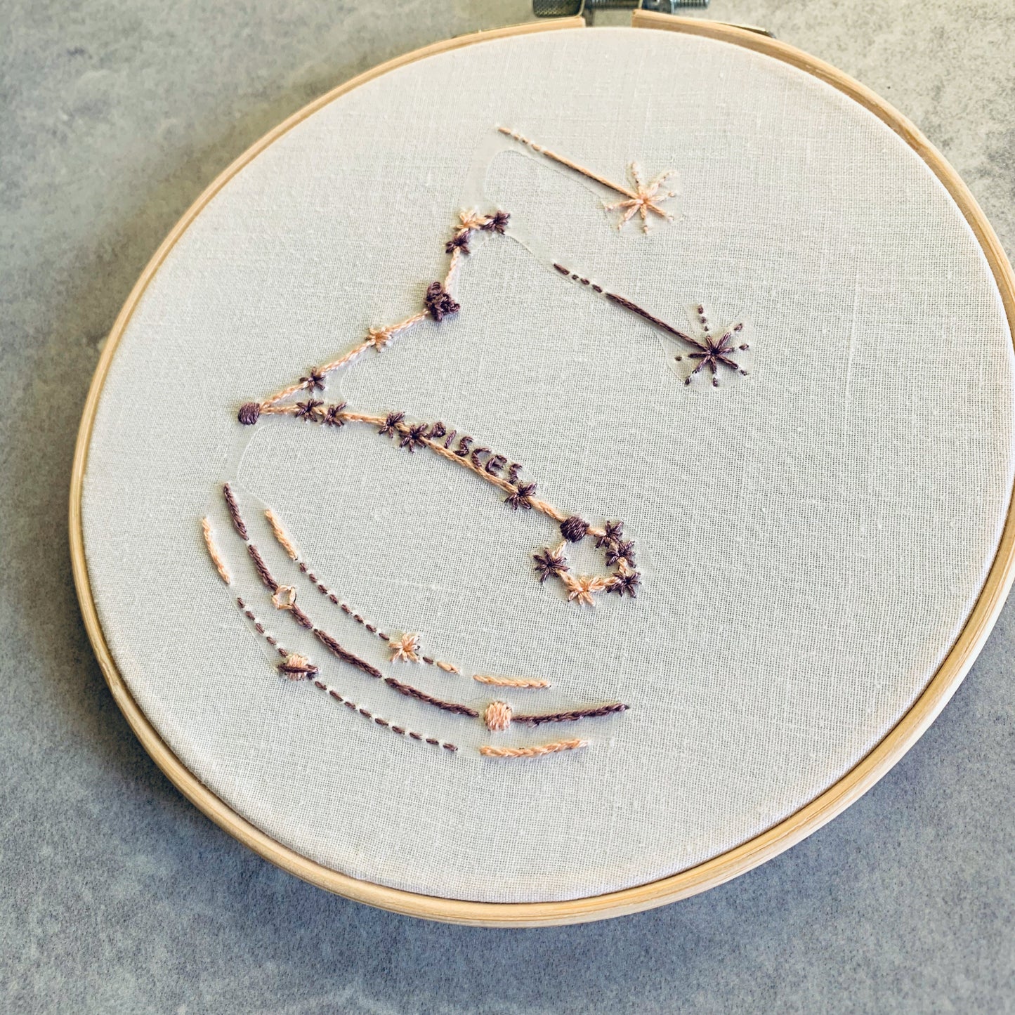 Digital download. Star sign zodiac embroidery hoop art PDF pattern with instructions. Constellation wall art project