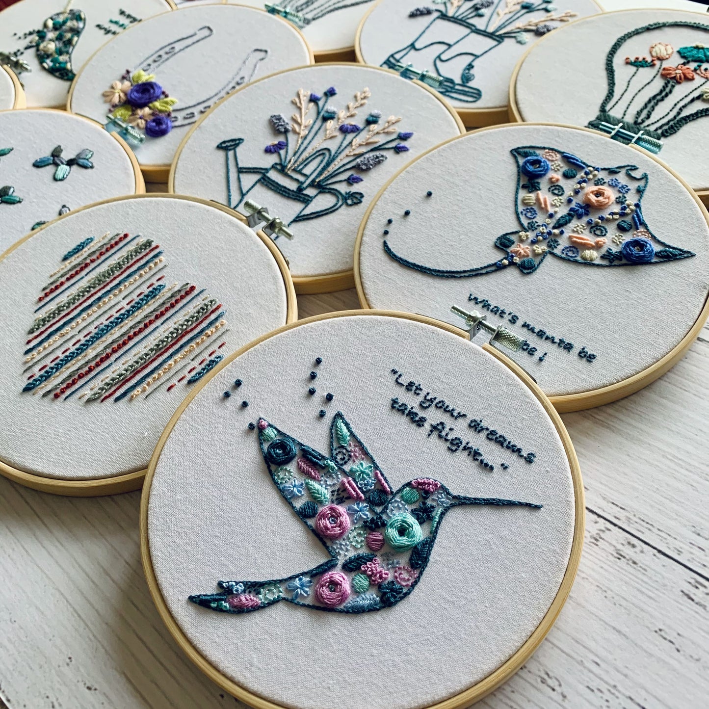 Full embroidery kit. 2-design hoop art.  Personalise your kit and choose your designs! Modern and unique crewel designs for mindfulness