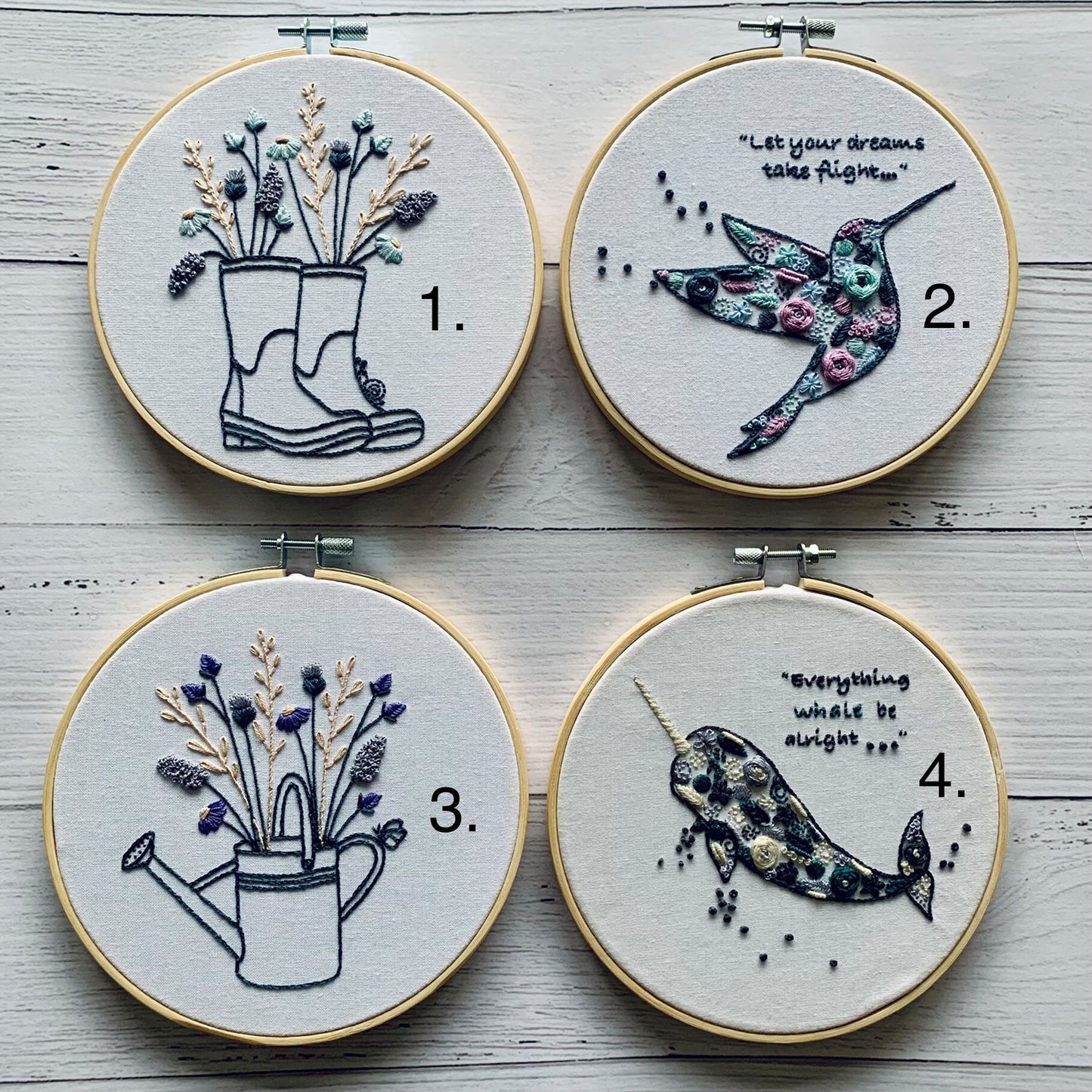 Full embroidery kit. 2-design hoop art.  Personalise your kit and choose your designs! Modern and unique crewel designs for mindfulness