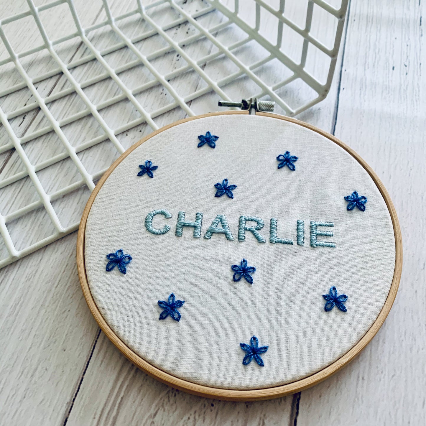 Full embroidery kit. Custom name and design embroidery hoop art. Choose your colours and design. Personalised birthday or newborn gift