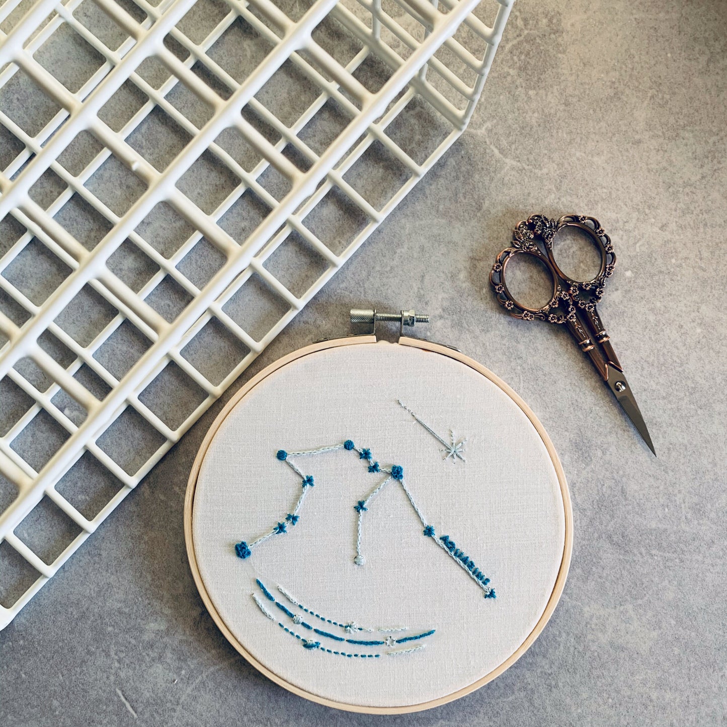 Full embroidery kit. Star sign zodiac constellation hoop art. Choose your sign and colours. Beginner hand sewing project