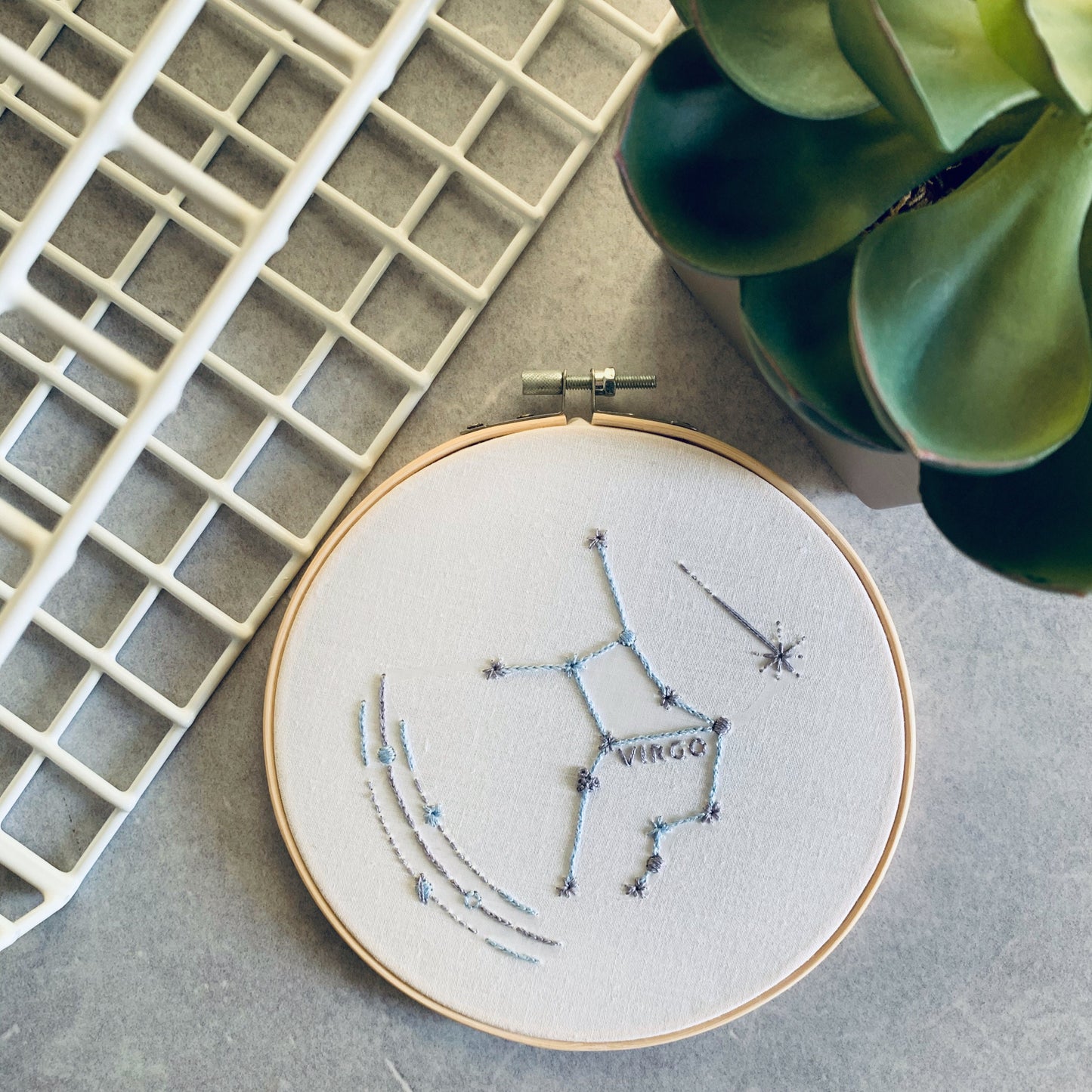 Digital download. Star sign zodiac embroidery hoop art PDF pattern with instructions. Constellation wall art project