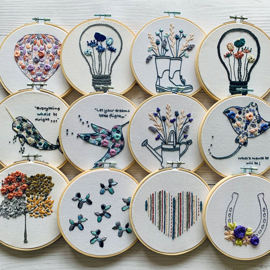 Full embroidery kit. 2-design hoop art.  Personalise your kit and choose your designs! Modern and unique crewel designs for mindfulness