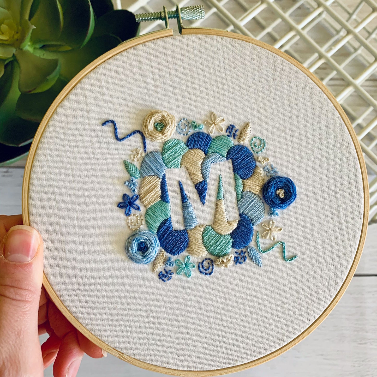 Digital download. All 26 letters included. A-Z initial embroidery hoop art PDF pattern with instructions. Personalised wall decor project