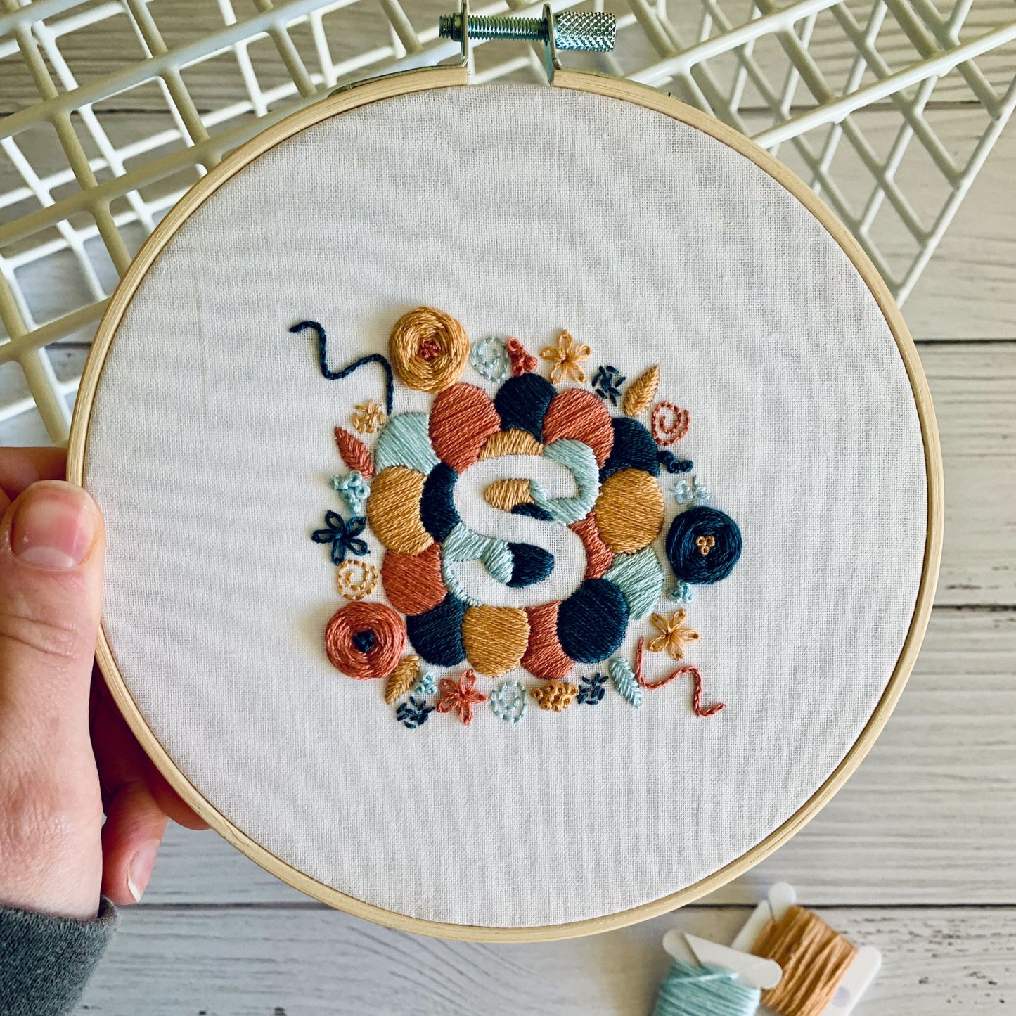 Full embroidery kit. Custom initial embroidery hoop art. Choose your colours. DIY craft project for bedroom art