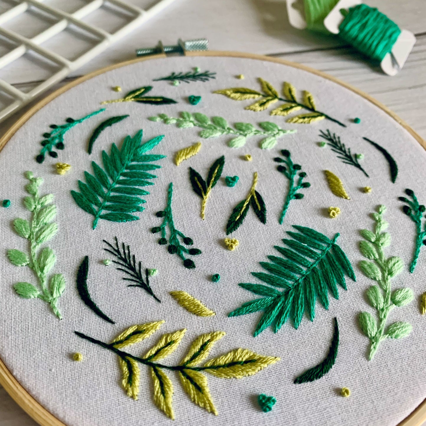 Full embroidery kit. Foliage DIY beginner hoop art craft. Adult anxiety/stress relief plants and leaves gift