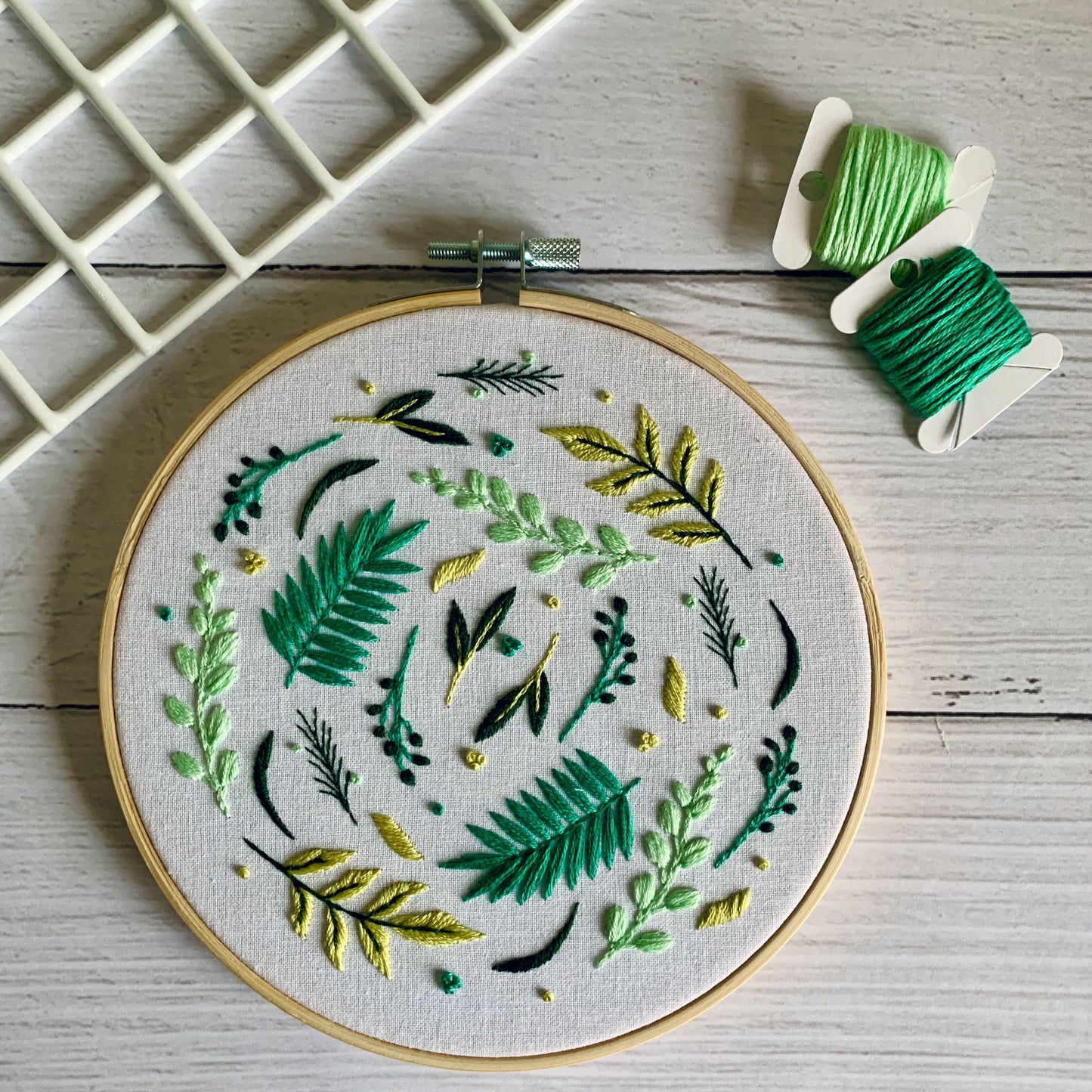 Full embroidery kit. Foliage DIY beginner hoop art craft. Adult anxiety/stress relief plants and leaves gift