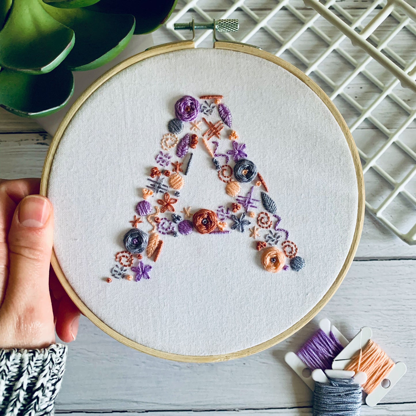 Full embroidery kit. Custom letter embroidery hoop art. Choose your colours. DIY initial craft project for bedroom art