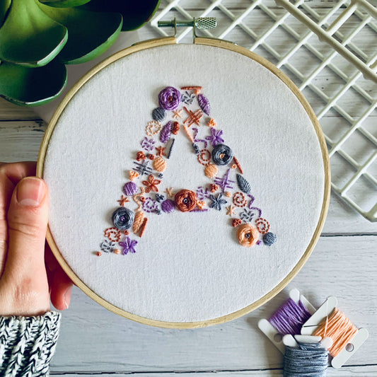 Digital download. All 26 letters included. A-Z initial embroidery hoop art PDF pattern with instructions. Personalised wall decor project