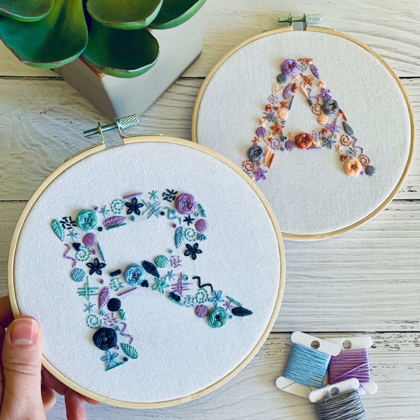 Digital download. All 26 letters included. A-Z initial embroidery hoop art PDF pattern with instructions. Personalised wall decor project