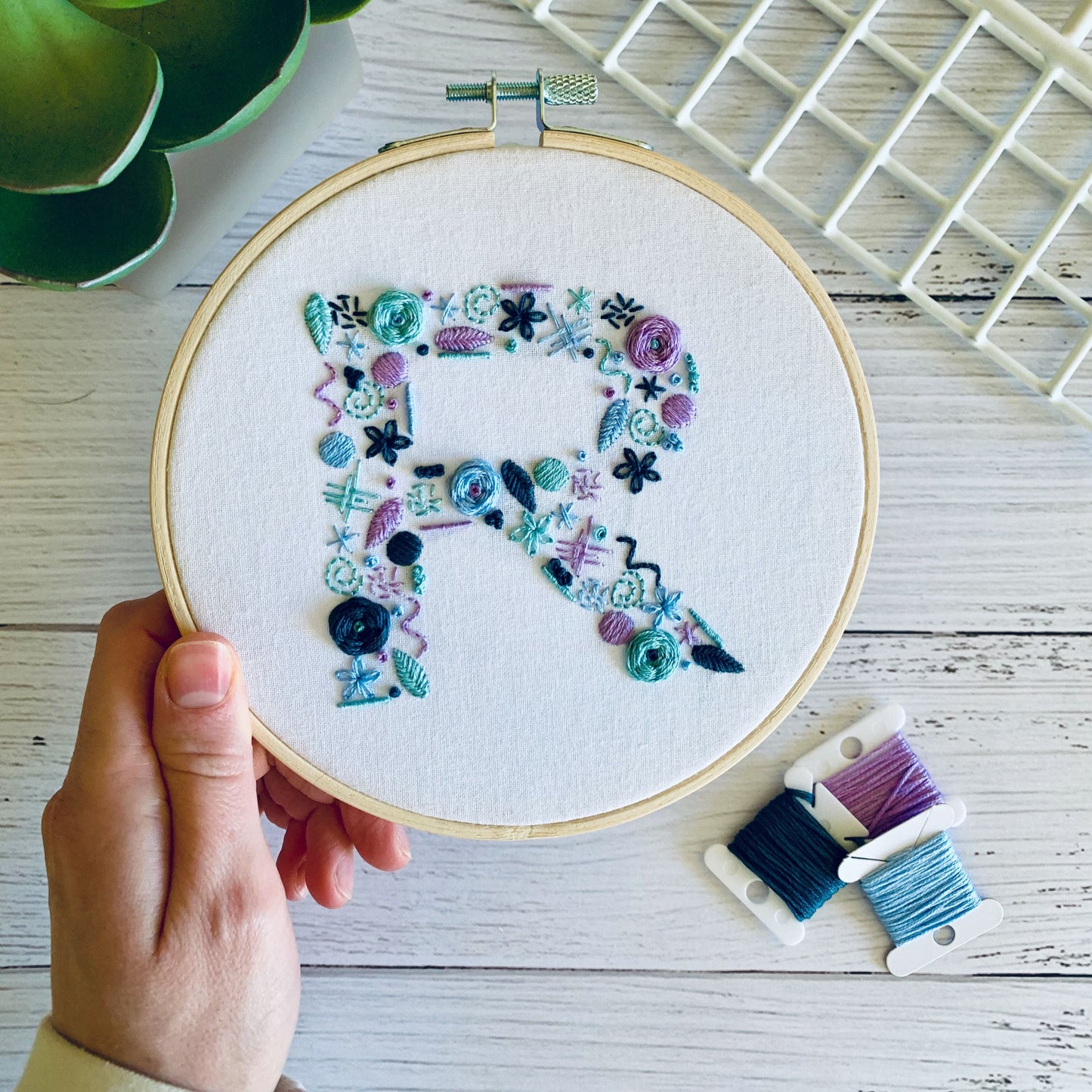 Digital download. All 26 letters included. A-Z initial embroidery hoop art PDF pattern with instructions. Personalised wall decor project