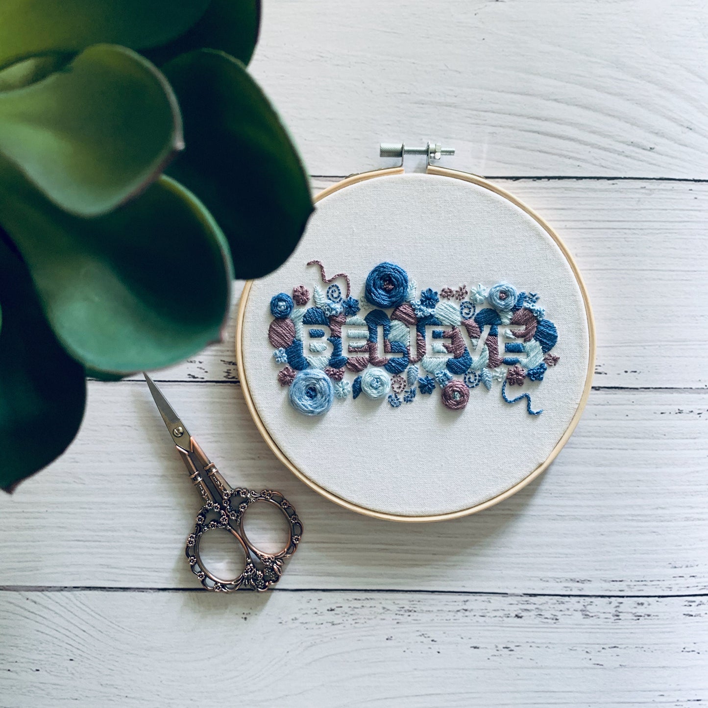 Full embroidery kit. Breathe/Believe positive word hoop art. Choose your colours! Mindfulness.