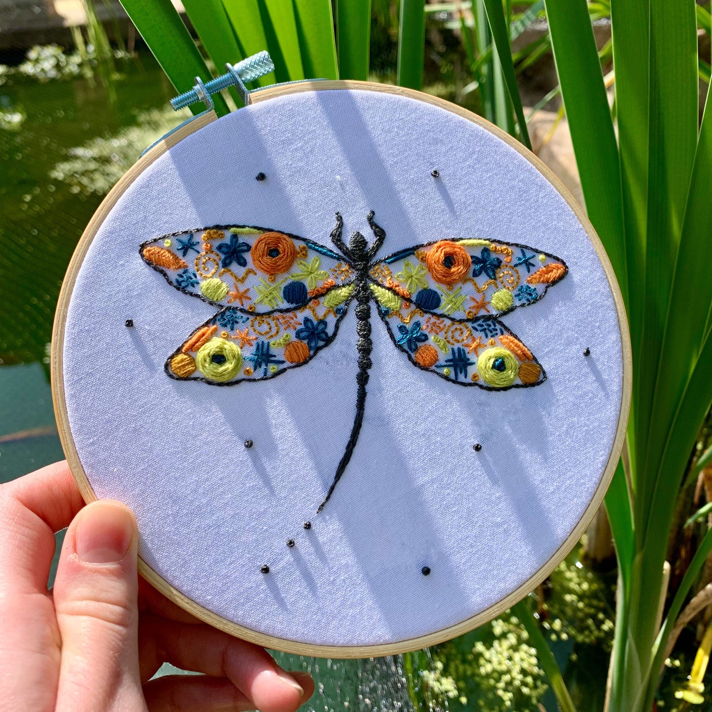 Full embroidery kit. Dragonfly DIY beginner hoop art craft. Adult anxiety/stress relief insect wildlife gift. Choose your colours!