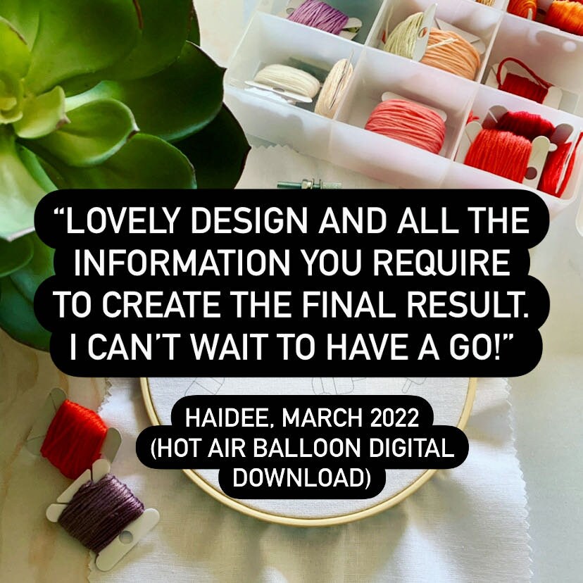 Digital download. Hot air balloon embroidery hoop art PDF pattern with instructions