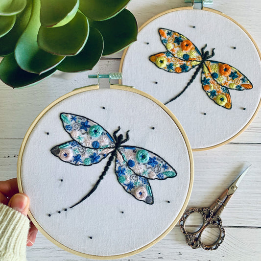 Full embroidery kit. Dragonfly DIY beginner hoop art craft. Adult anxiety/stress relief insect wildlife gift. Choose your colours!