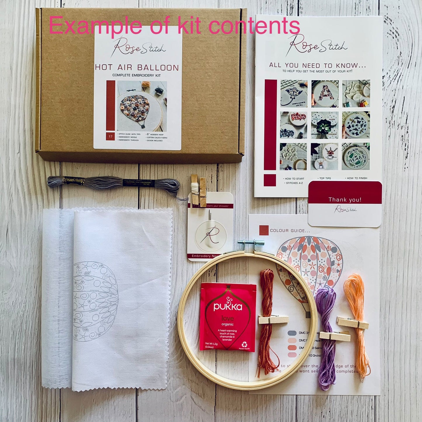 Full embroidery kit.  Hot air balloon DIY beginner craft. Adult anxiety/stress relief gift