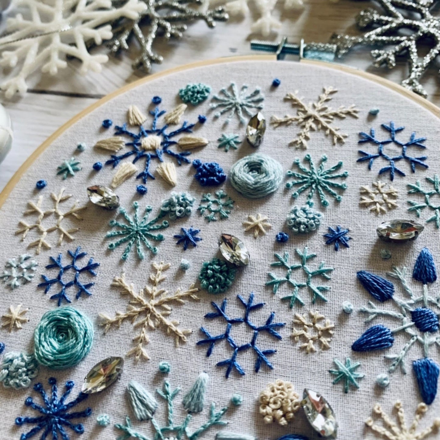 Digital download. Winter snowflake embroidery hoop art PDF pattern with instructions