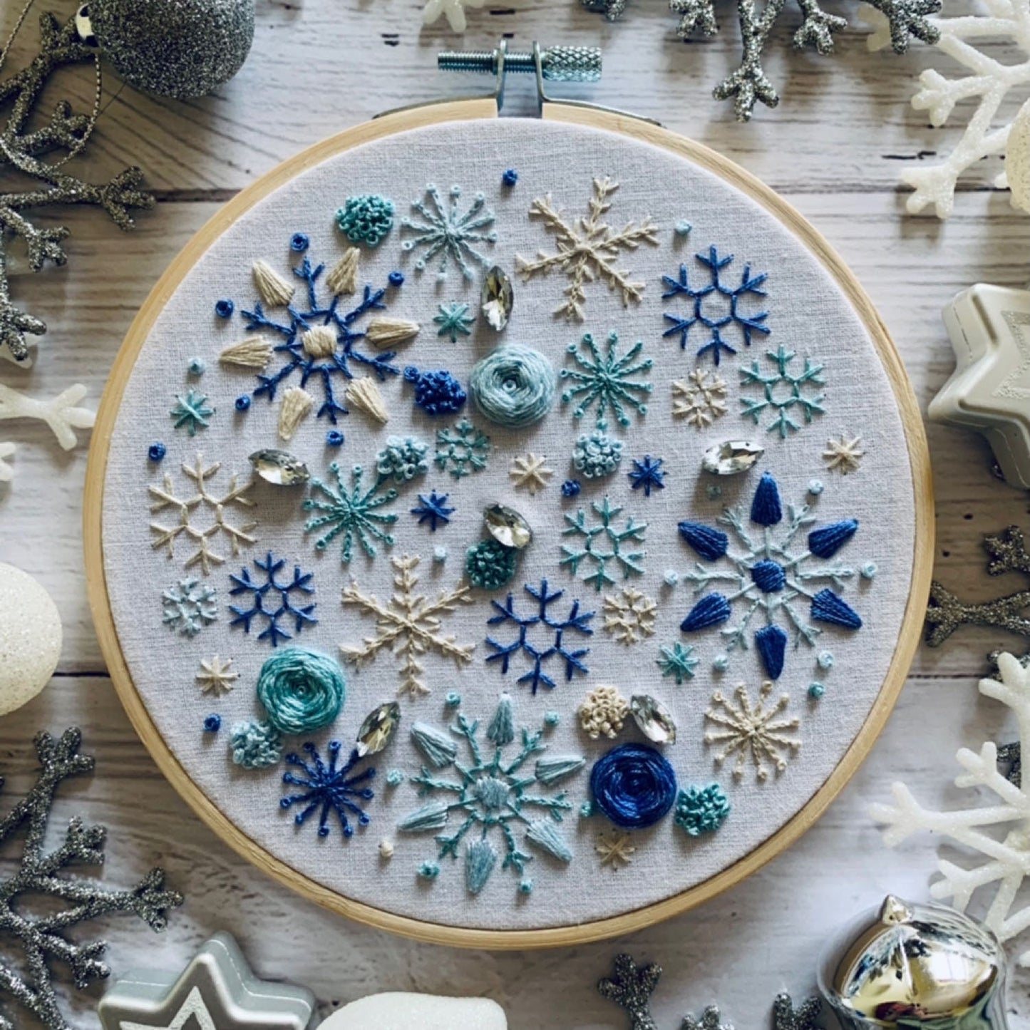 Digital download. Winter snowflake embroidery hoop art PDF pattern with instructions