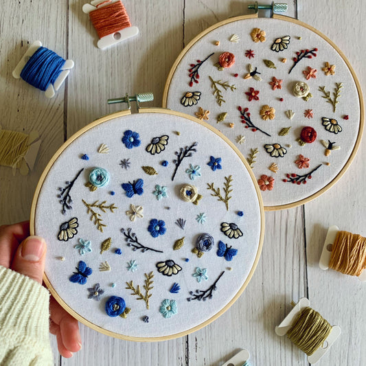 Full embroidery kit. Flower power DIY beginner hoop art craft. Adult anxiety/stress relief floral nature gift