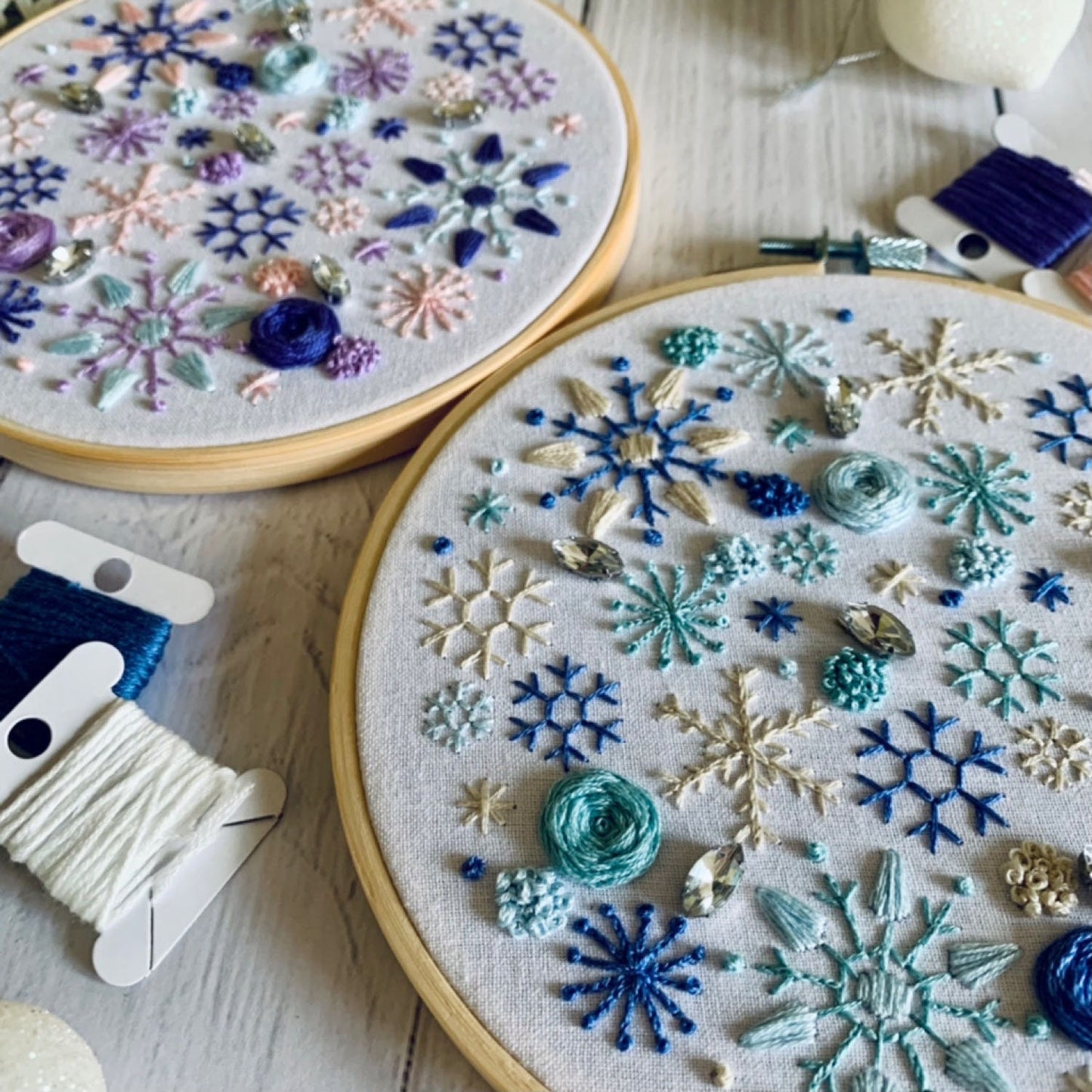 Digital download. Winter snowflake embroidery hoop art PDF pattern with instructions