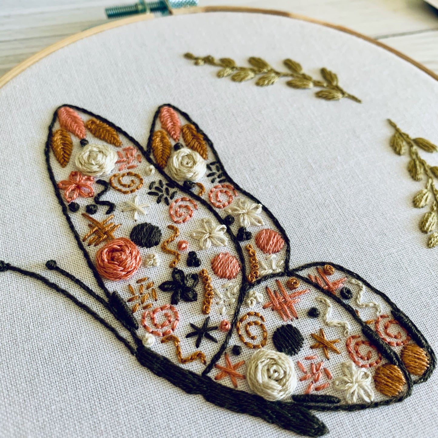 Full embroidery kit.  Butterfly hoop DIY beginner craft. Adult animal anxiety/stress relief gift