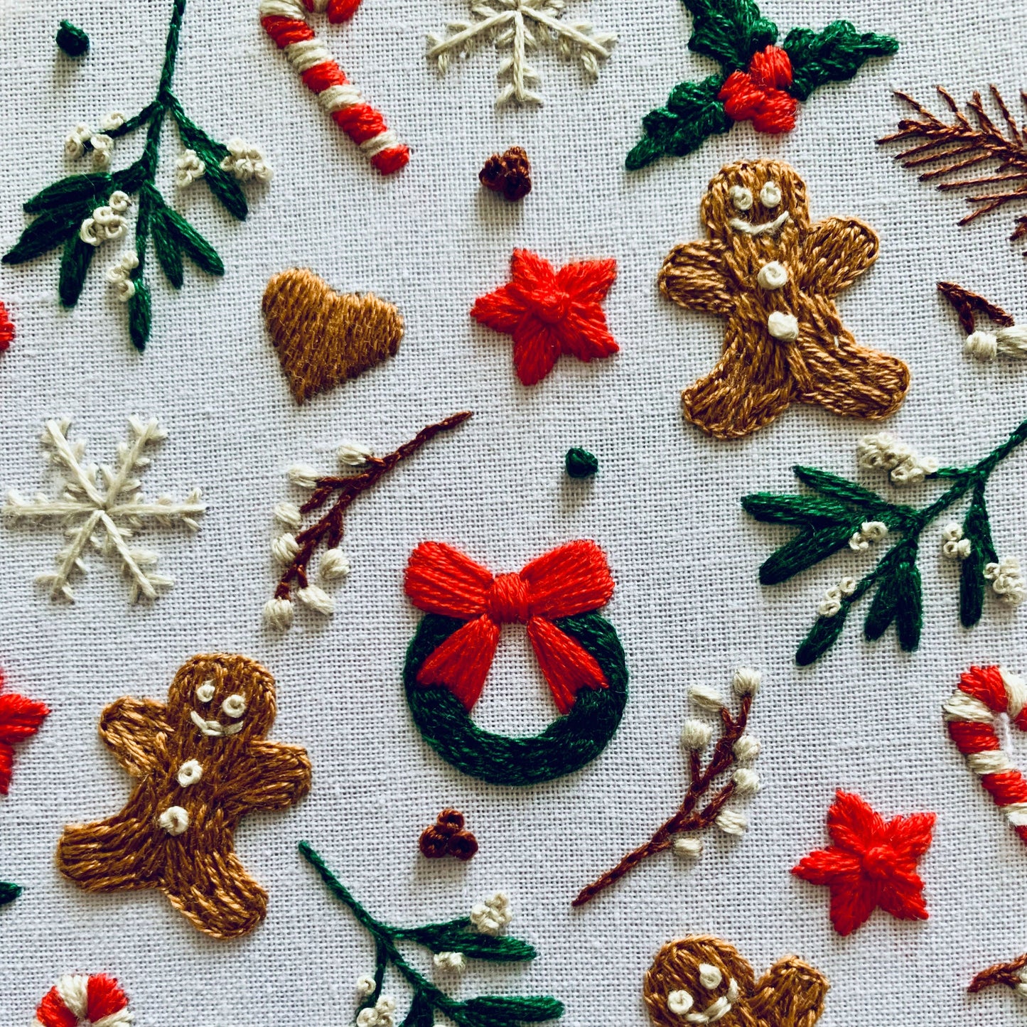 Digital download. Festive gingerbread embroidery hoop art PDF pattern with instructions. Christmas holiday beginner wall decor project