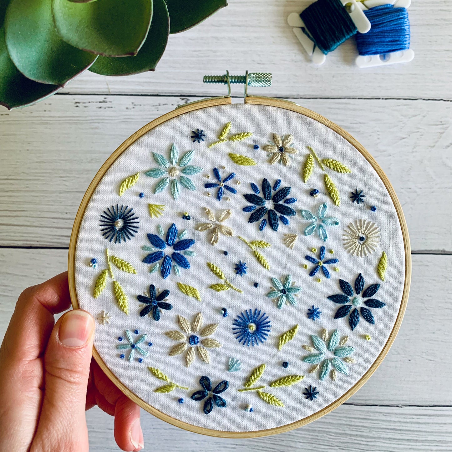 Full embroidery kit. Spring floral DIY beginner hoop art craft. Choose your colours! Adult anxiety/stress relief summer flowers gift