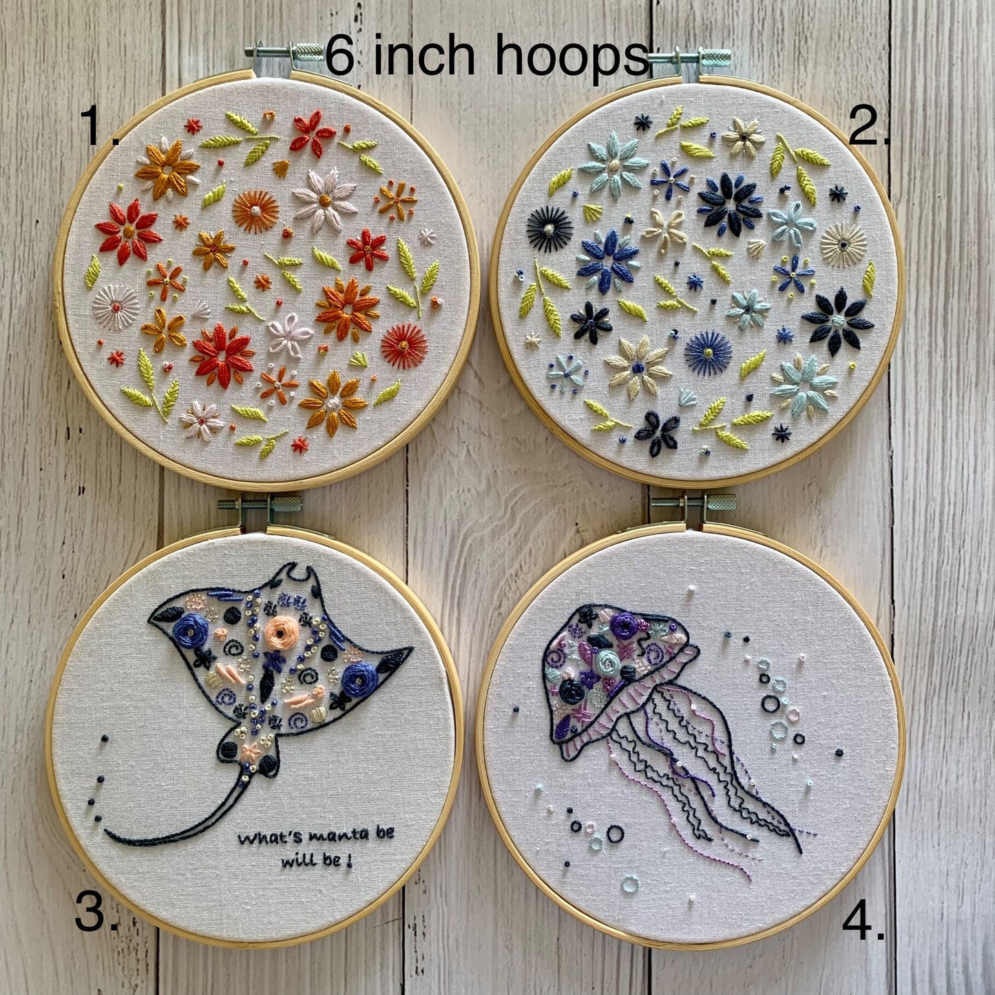 Ready Made Embroidery Hoop. 24 different designs to choose from. Once they're gone they're gone!