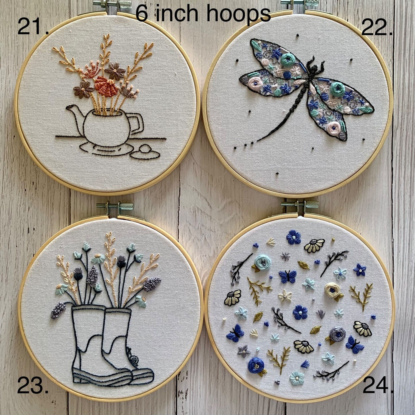 Ready Made Embroidery Hoop. 24 different designs to choose from. Once they're gone they're gone!