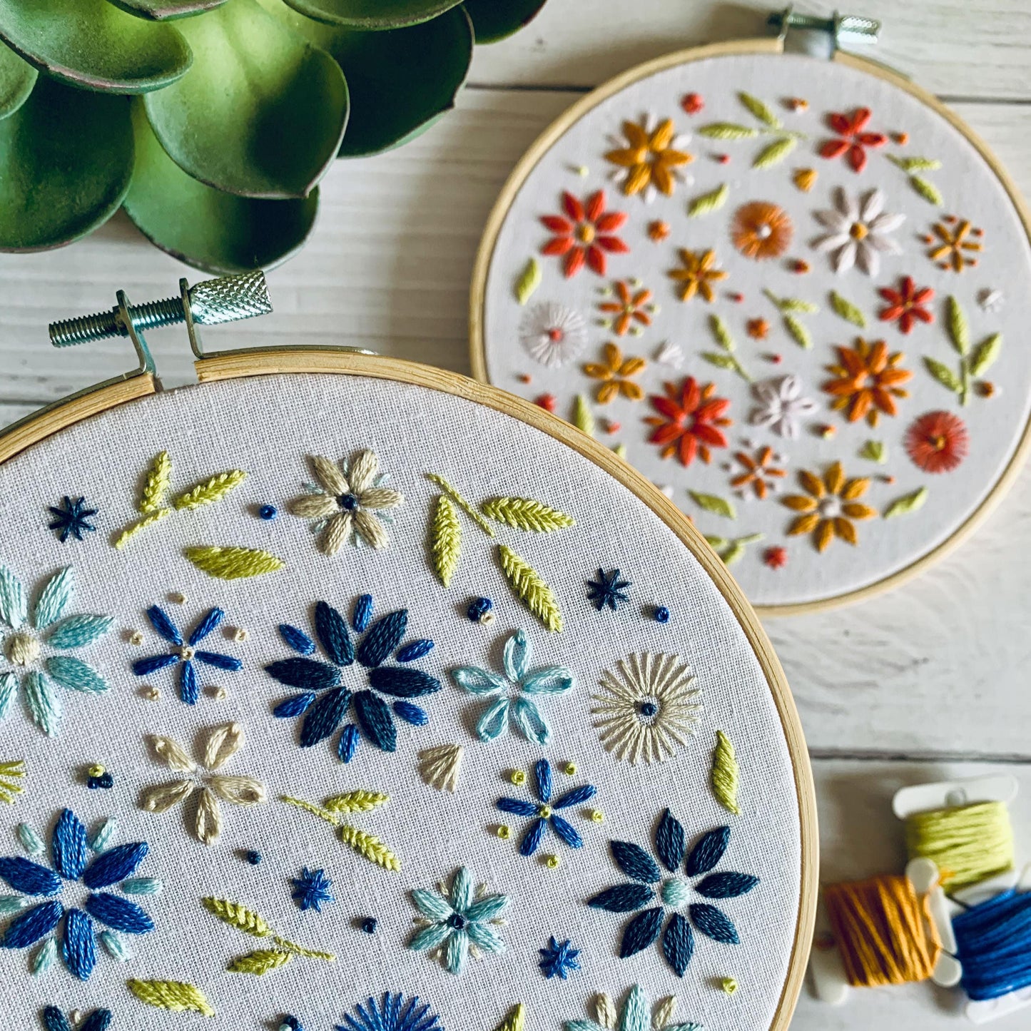 Full embroidery kit. Spring floral DIY beginner hoop art craft. Choose your colours! Adult anxiety/stress relief summer flowers gift